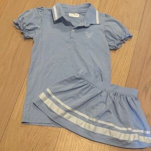 Cecil and Lou Girls Size 10 Hydrangea Blue Polo and Skirt Set with Tennis Logo